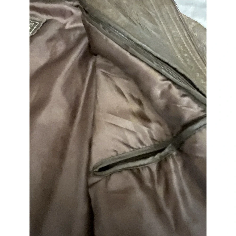 Leather Limited Men's Size L Brown Leather Bomber Jacket Zips & Snaps Zip Front